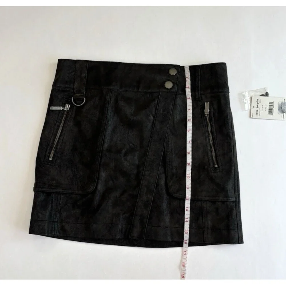 Free People Carson Utility Wrap Mini Skirt Charcoal Vegan Leather NWT - 2